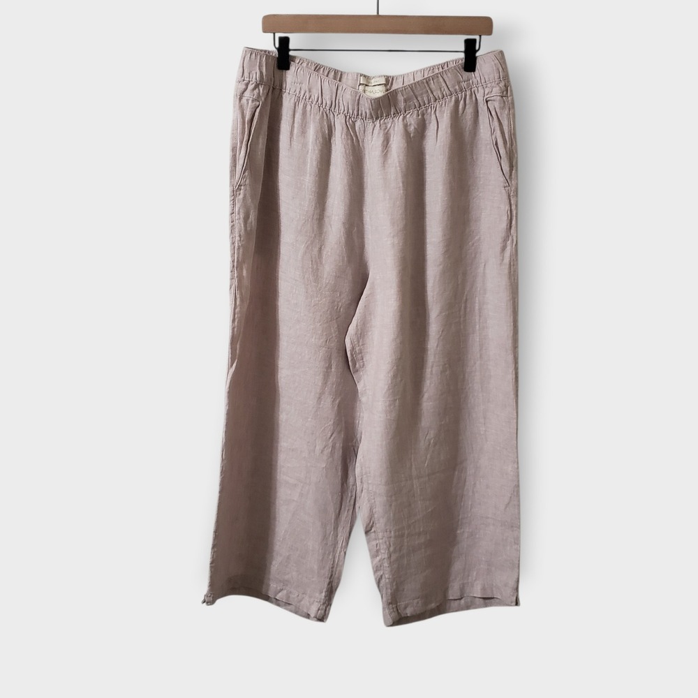Cynthia Rowley Womens XL 100% Linen Wide Leg Crop Pants Pull On Beige Neutral